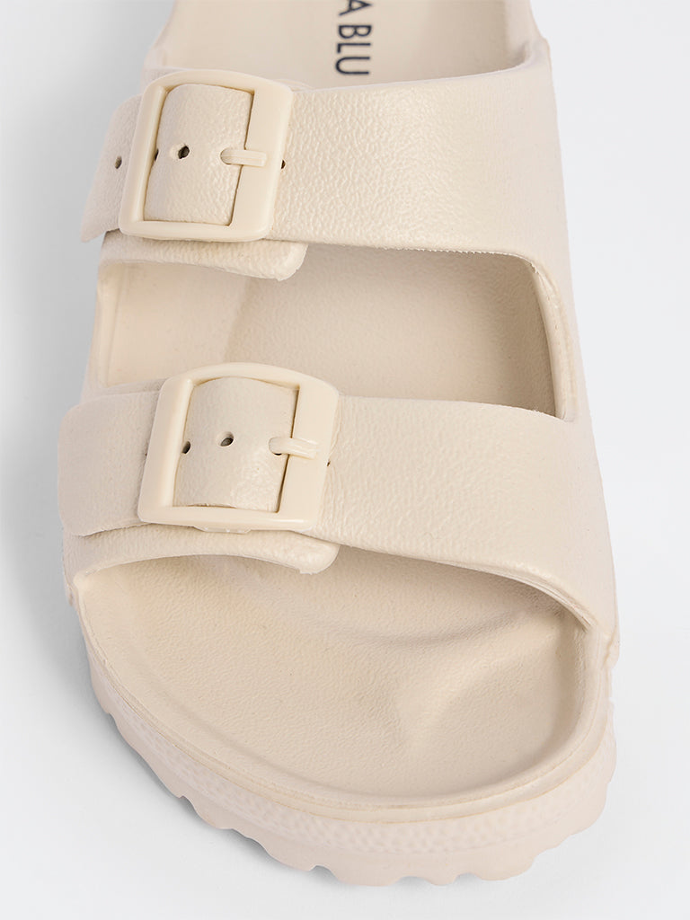 LUNA BLU Ivory Dual-Strap Slip-On Sandals
