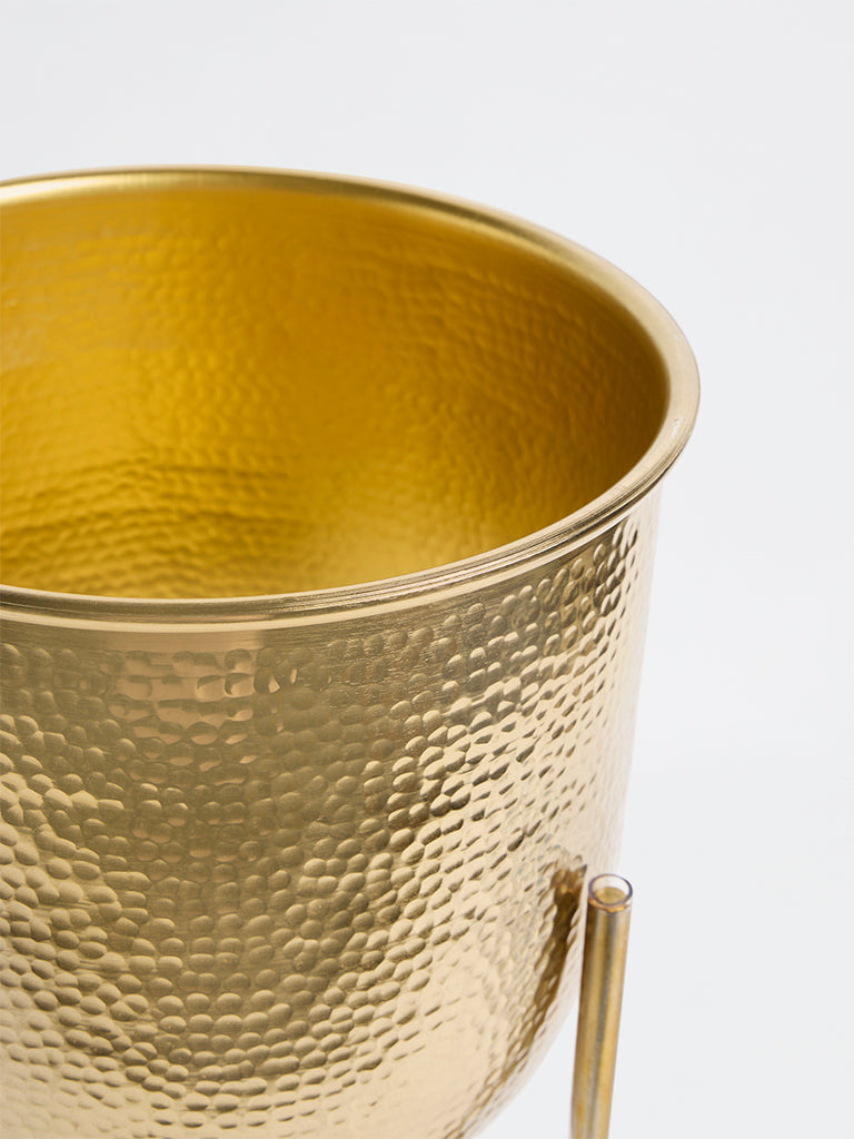 Westside Home Gold Hammered Textured Planter with Stand - Small