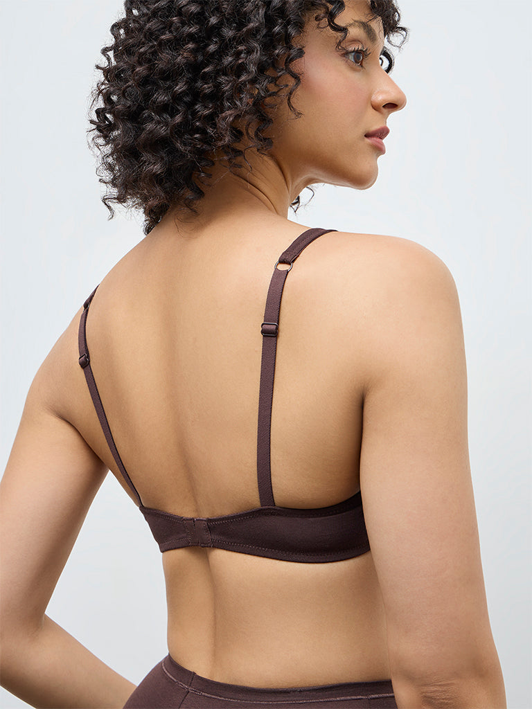 Wunderlove Dark Brown Cotton-Blend Padded Bra