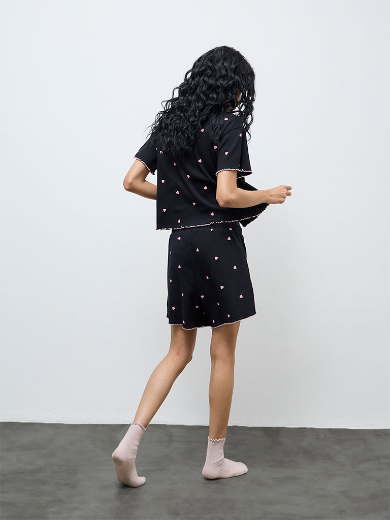 Superstar Black Printed High-Rise Cotton-Blend Shorts