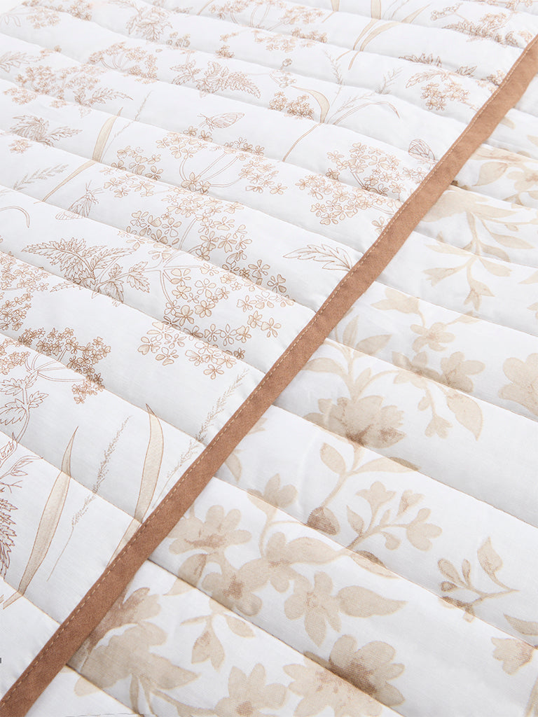 Westside Home Beige Floral Reversible Double Bed Comforter