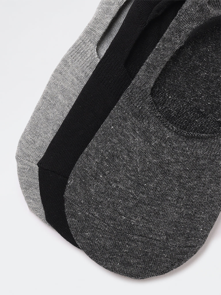 WES Lounge Grey Invisible No Show Cotton-Blend Socks - Pack of 3