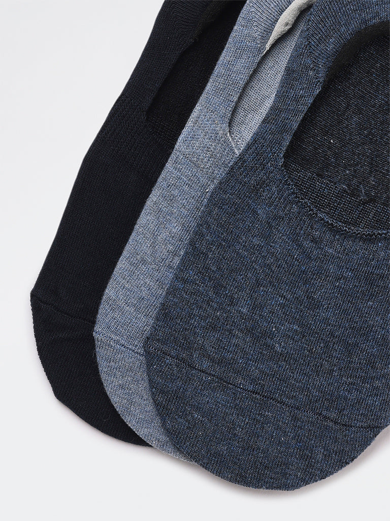 WES Lounge Navy Invisible No Show Cotton-Blend Socks - Pack of 3