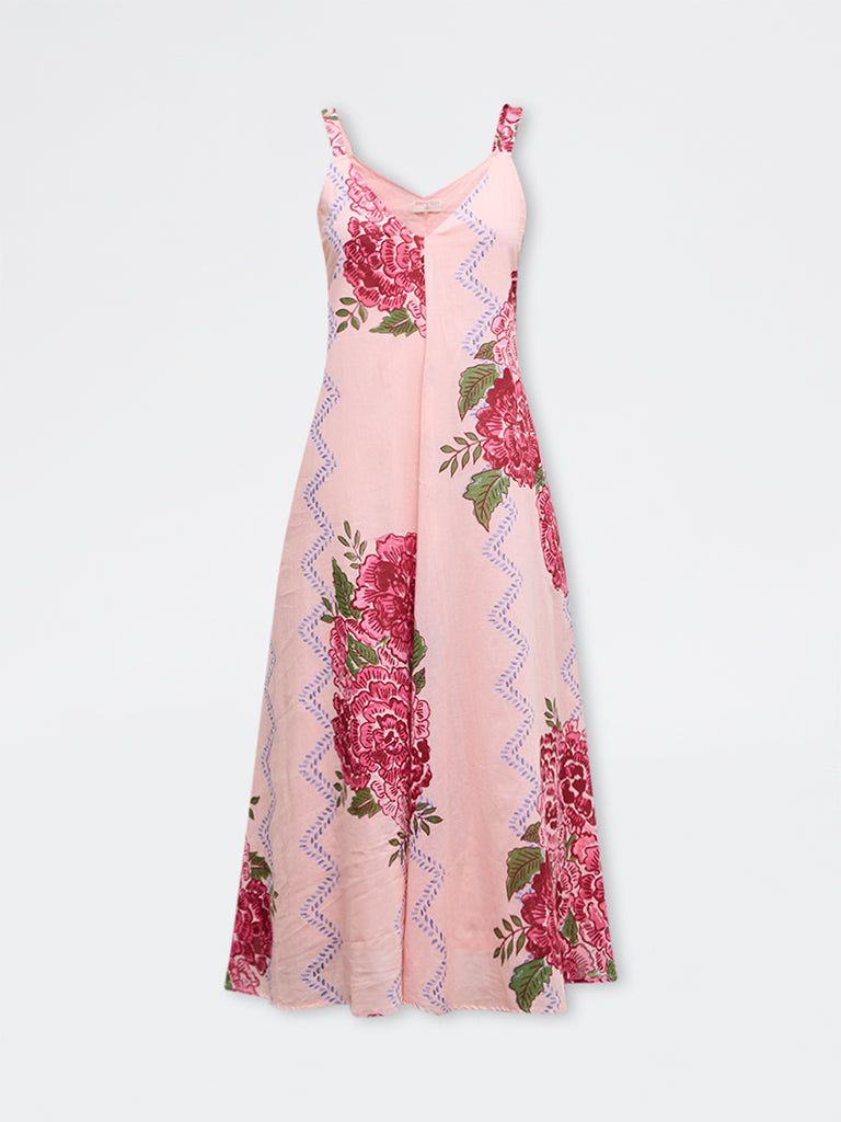 Bombay Paisley Peach Floral Cotton A-Line Dress