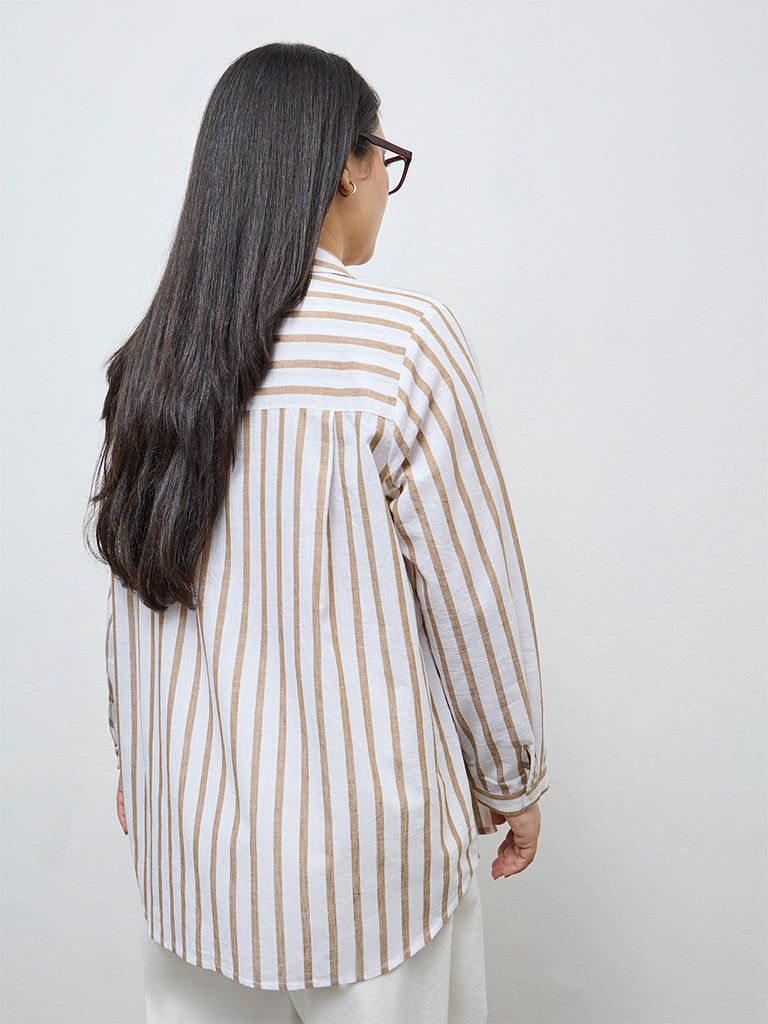 Gia Beige Striped Cotton-Blend Shirt