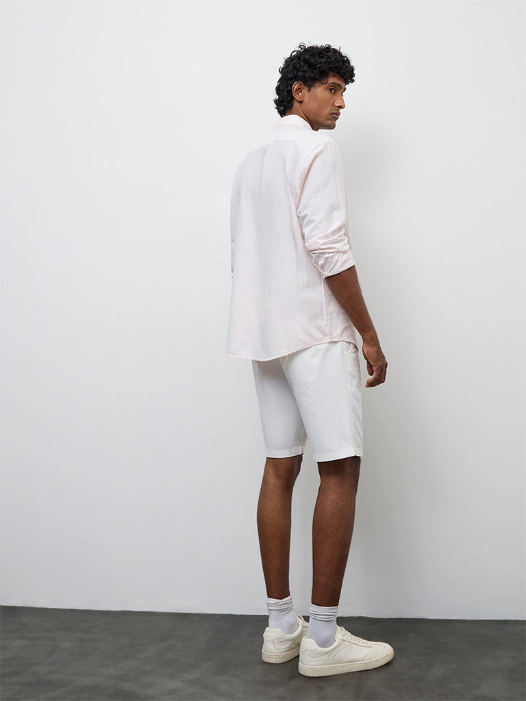 WES Casuals Off-White Relaxed-Fit Mid-Rise Cotton-Blend Shorts