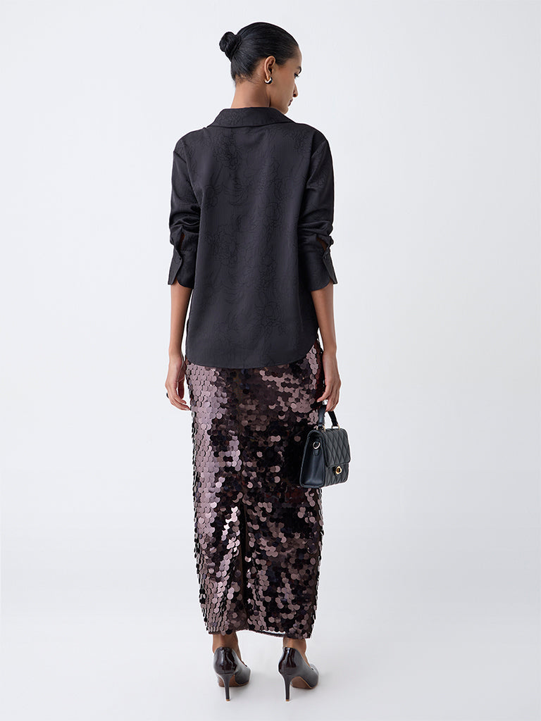 Wardrobe Black Floral Embroidered Shirt