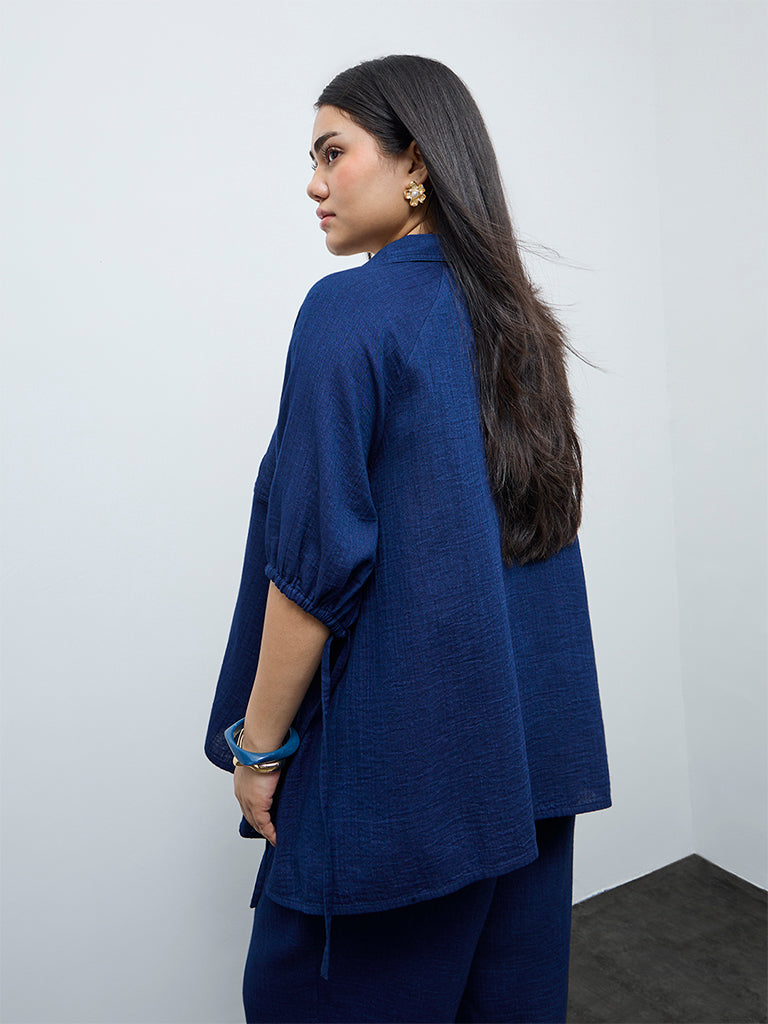 Gia Indigo Cotton Asymmetric Blouse