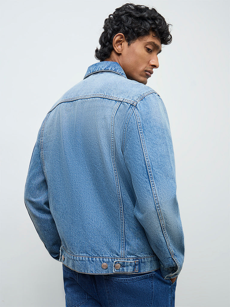 WES Casuals Blue Relaxed-Fit Denim Jacket