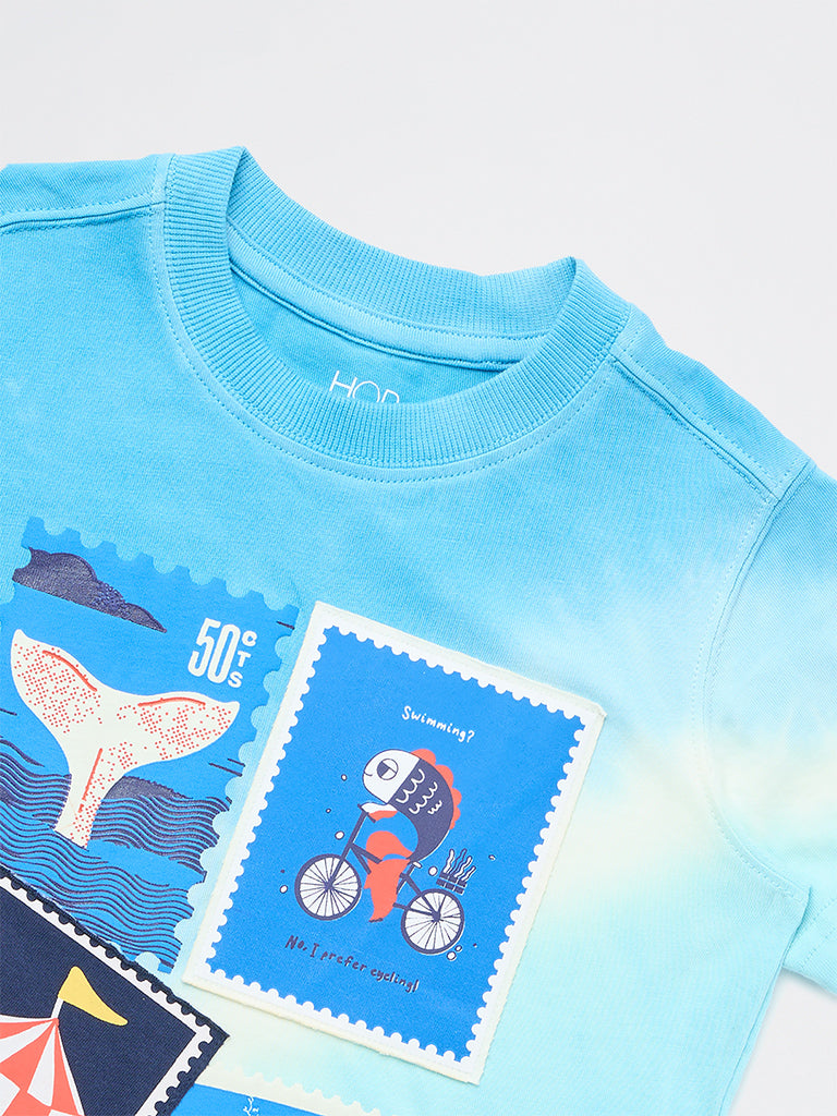 HOP Kids Boys Blue Tie-Dye Design Cotton T-Shirt