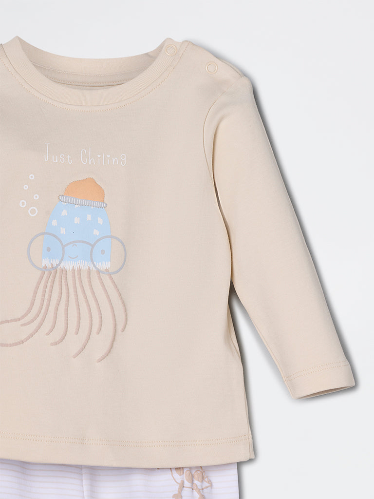 HOP Baby Boys Beige Animal Design Cotton Co-ord Set - Exclusive