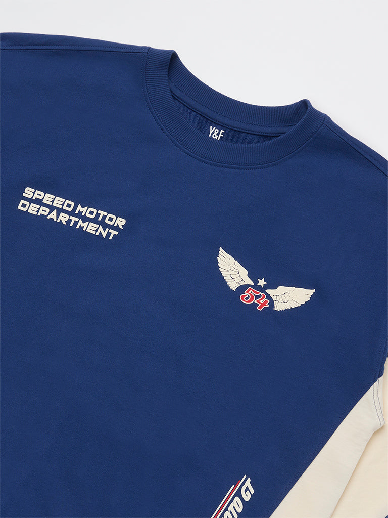 Boys Blue Typographic Cotton Sweatshirt