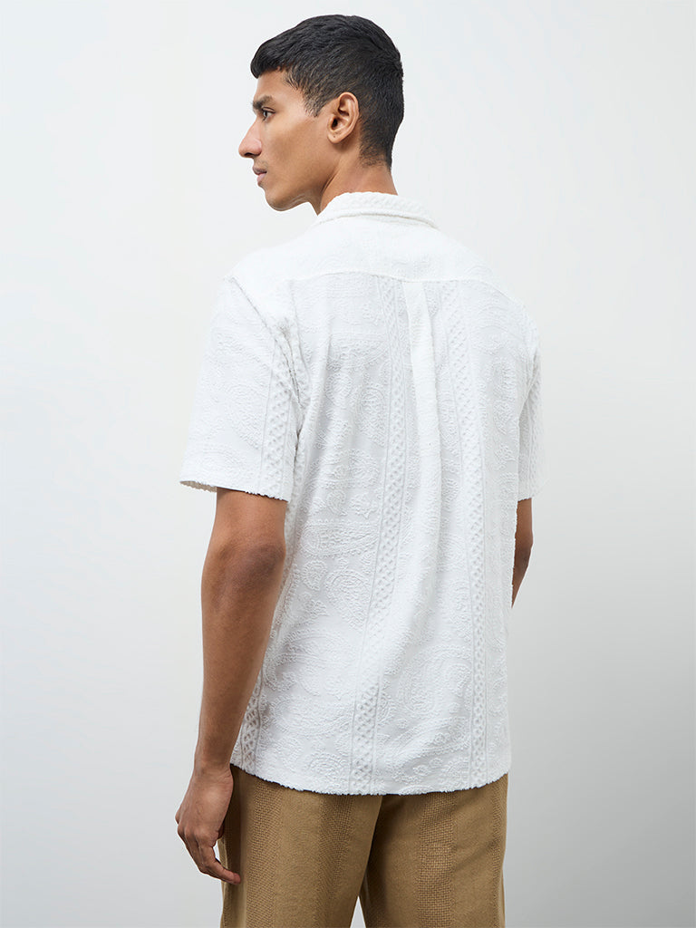 ETA White Paisley Textured Relaxed-Fit Cotton-Blend Shirt