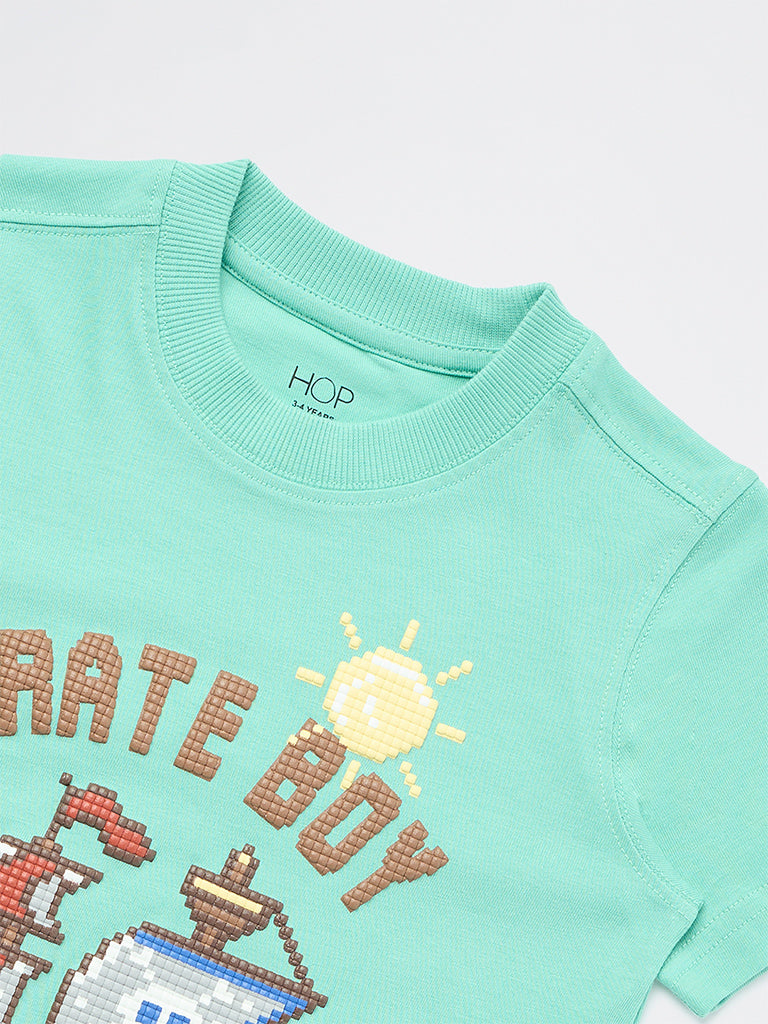 HOP Kids Boys Mint Graphic Design Cotton T-Shirt