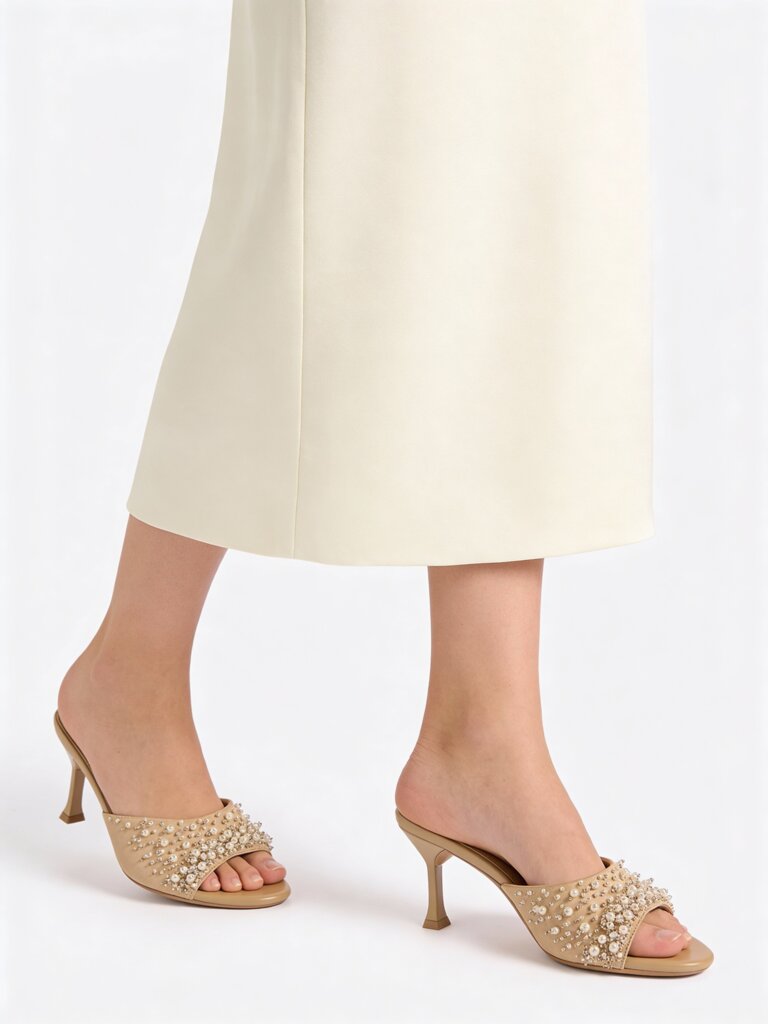 LUNA BLU Beige Pearlescent Heel Sandals