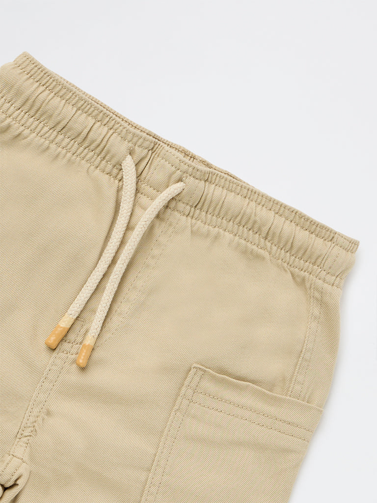 HOP Kids Boys Beige Mid-Rise Cotton Shorts
