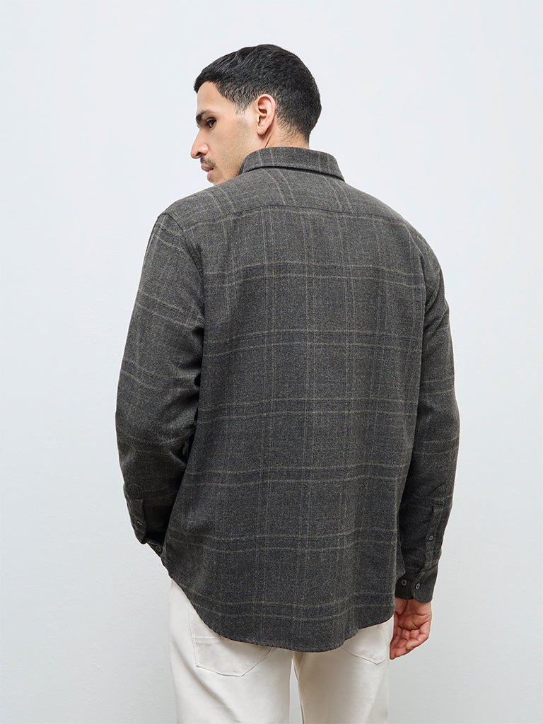 Ascot Taupe Checkered Relaxed-Fit Shirt