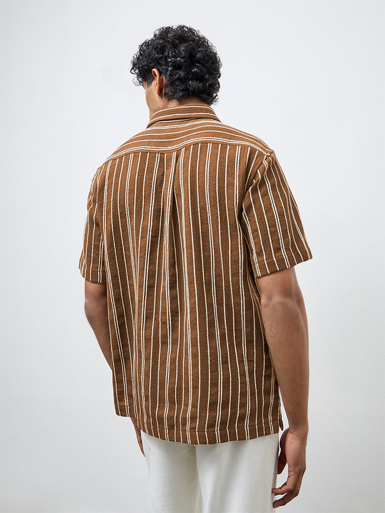 ETA Brown Striped Relaxed-Fit Cotton Shirt