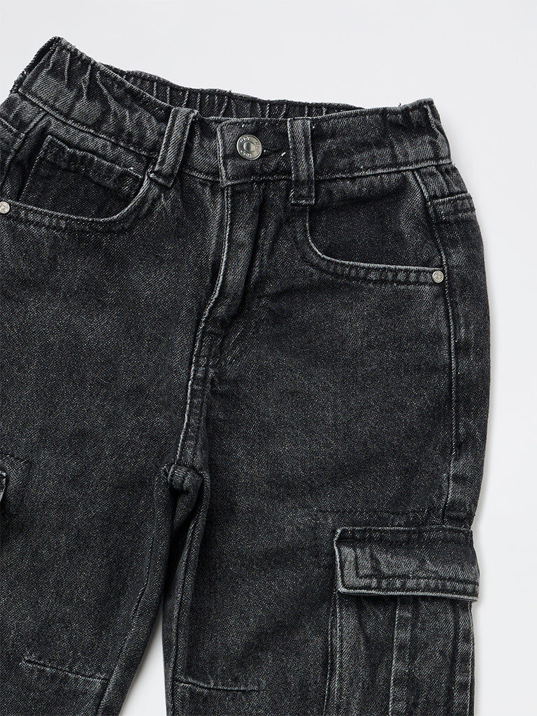 HOP Kids Boys Charcoal Solid Relaxed-Fit Jeans