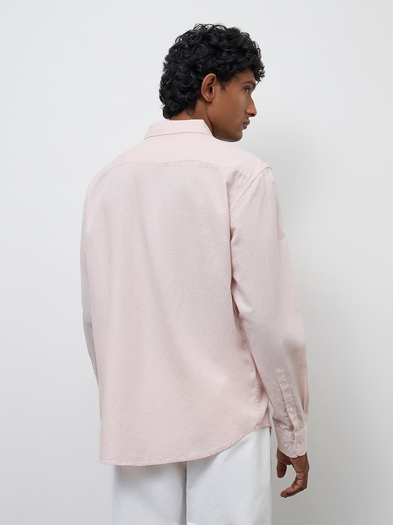 WES Casuals Pink Relaxed-Fit Cotton-Blend Shirt