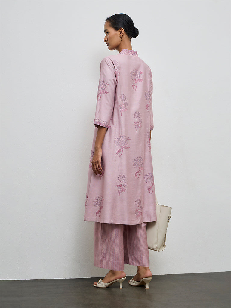 Zuba Lilac Floral Printed A-Line Kurta