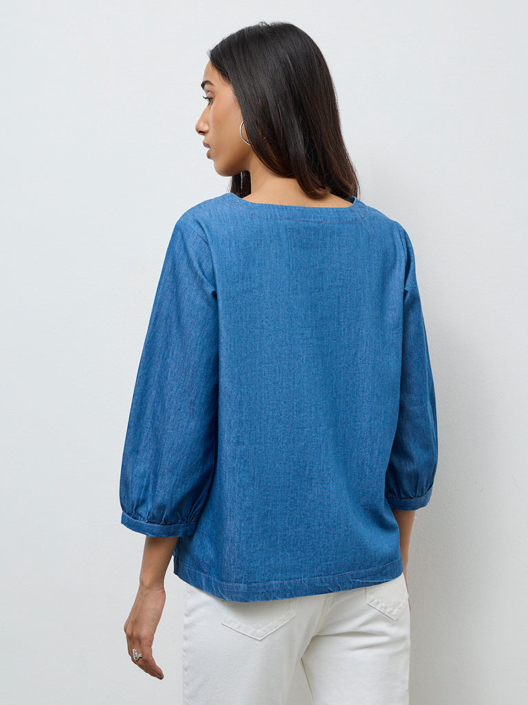 Utsa Blue Embroidered Denim Tunic