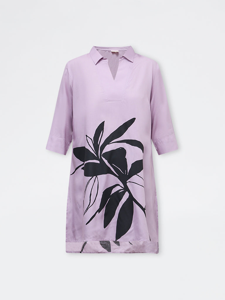 Diza Lavender Floral Printed High-Low Kurti
