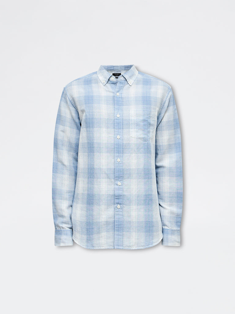 WES Casuals Light Blue Check Relaxed Fit Cotton-Blend Shirt