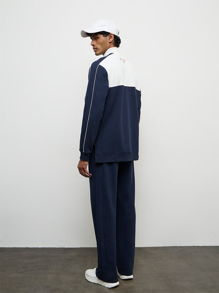 Nuoflexx Navy Colour-Blocked Relaxed Fit Cotton-Blend Jacket