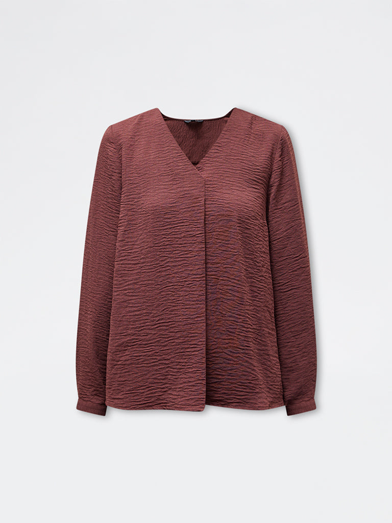 Wardrobe Brown Crinkle-Texture Blouse