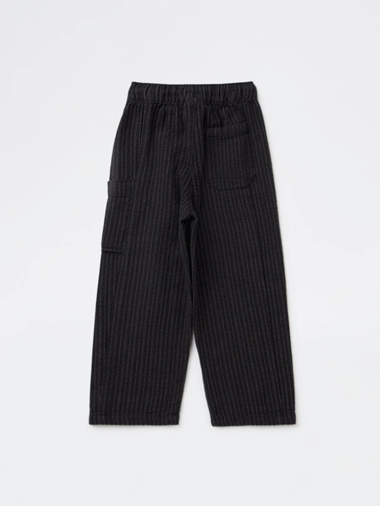 HOP Kids Boys Black Striped Mid-Rise Cotton Pants