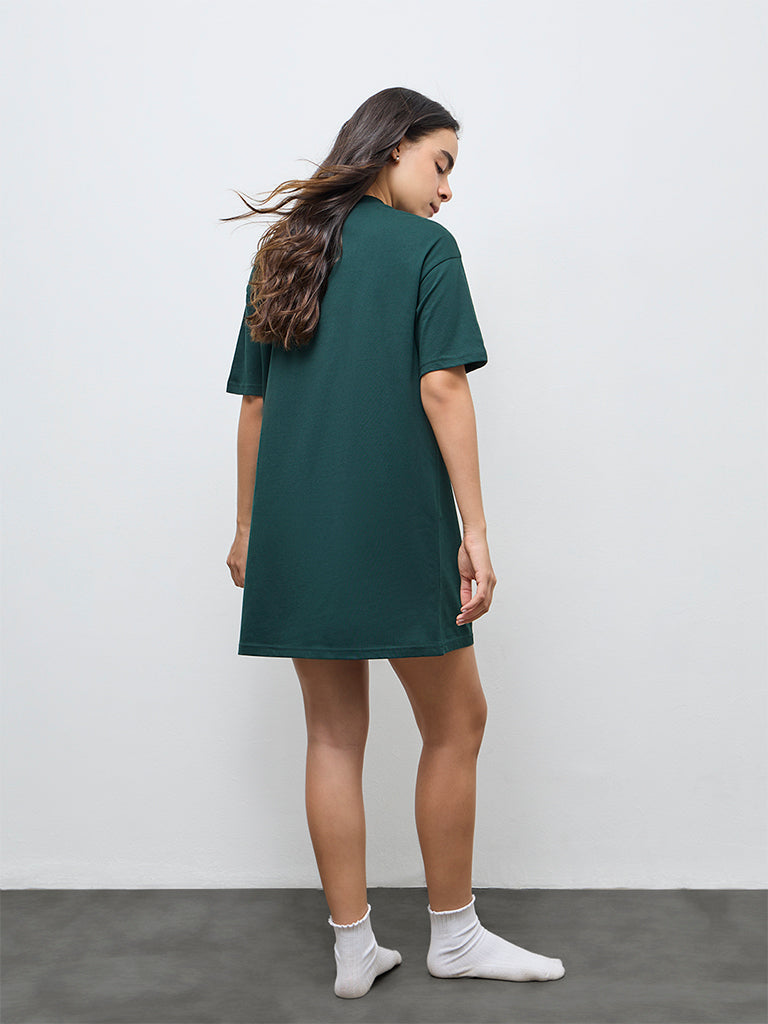 Superstar Green Printed Cotton T-Shirt Dress