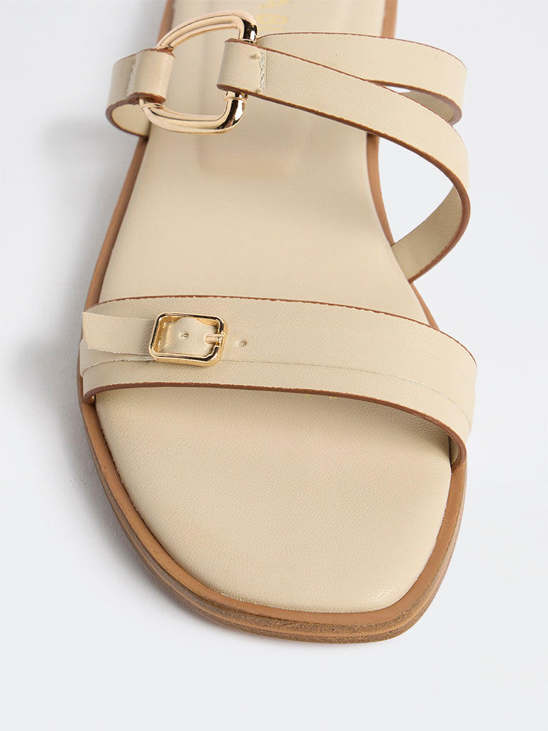 LUNA BLU Ivory Buckle-Detailed Sandals
