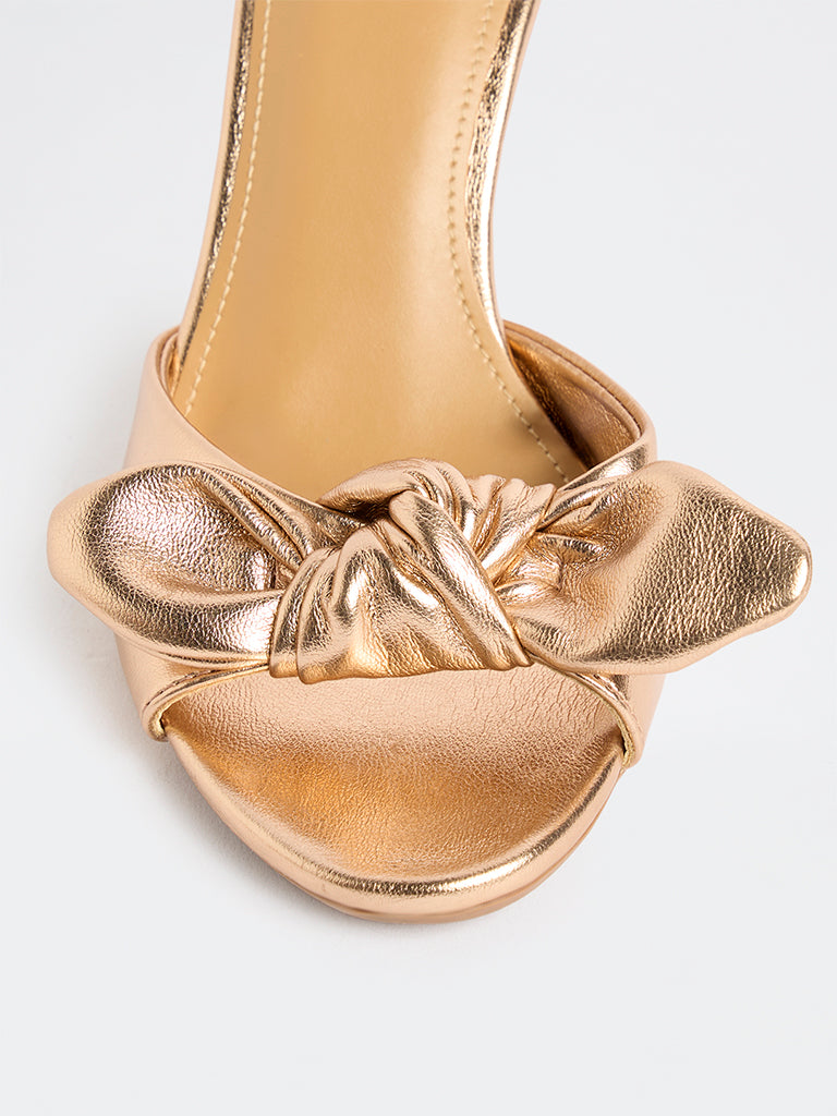 LUNA BLU Rose Gold Bow-Design Heel Sandals