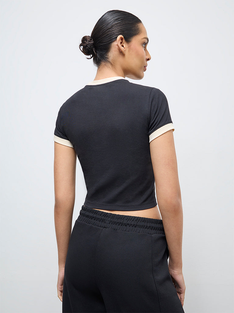 Nuoflexx Black Numerical Printed Cotton-Blend T-Shirt