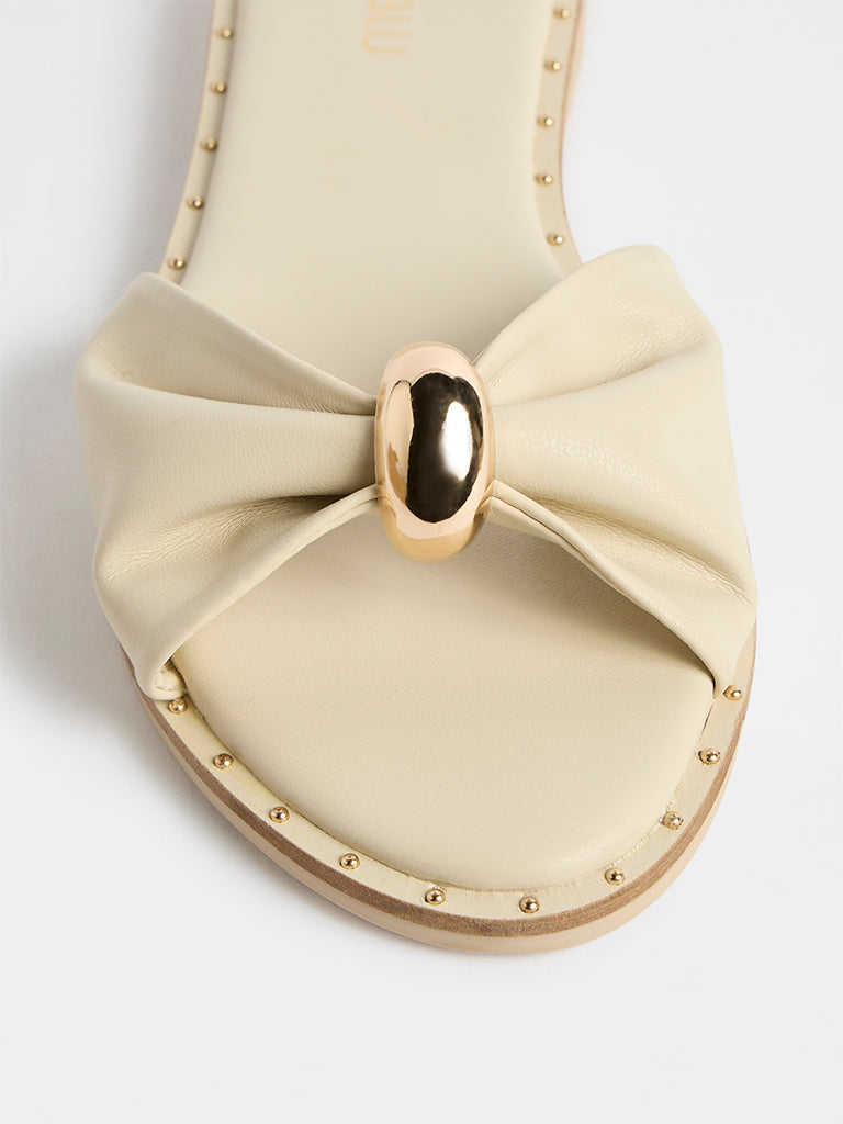 LUNA BLU Ivory Bow-Design Slides