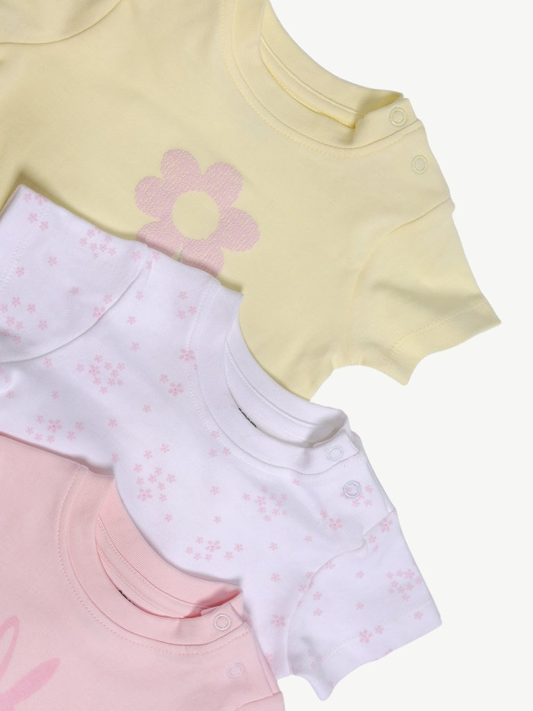 HOP Baby Girls Multicolour Cotton T-Shirt - Pack of 5