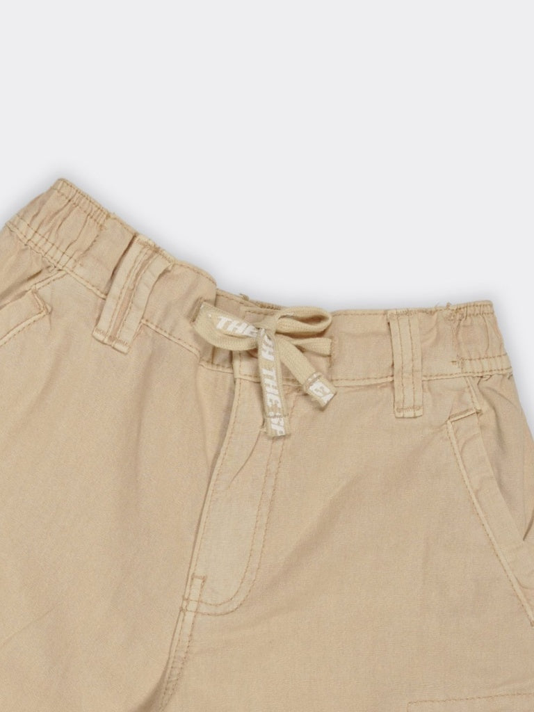 Boys Stone Cotton Mid Rise Cargo Shorts
