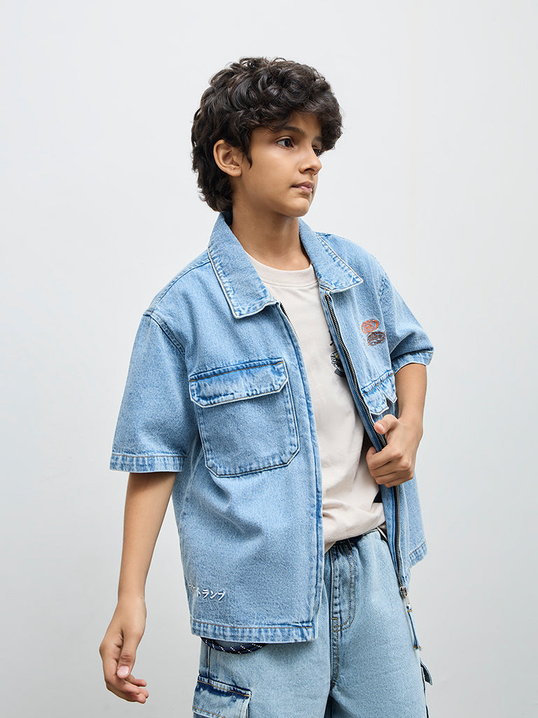 Boys Blue Numerical Design Denim Jacket