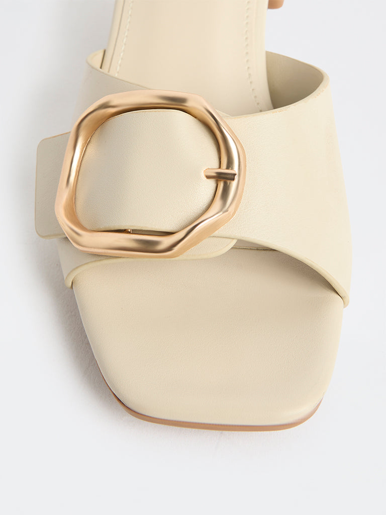 LUNA BLU Ivory Buckle-Detail Block-Heel Sandals