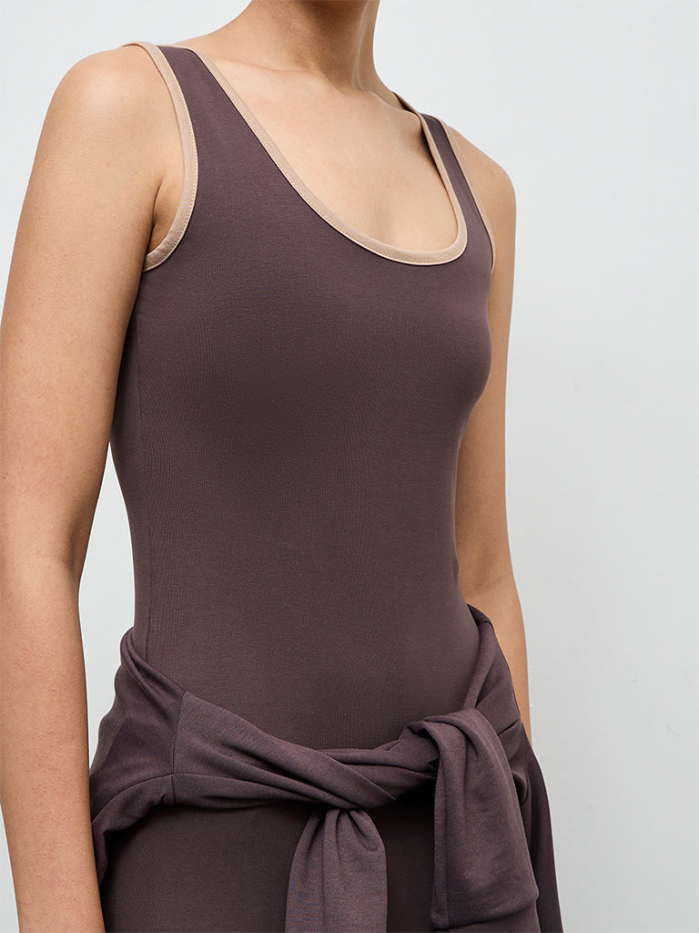 Nuoflexx Dark Brown Cotton-Blend Bodycon Dress