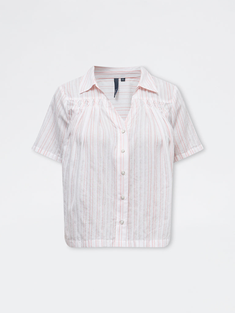 LOV Dusty Pink Striped Cotton Blouse