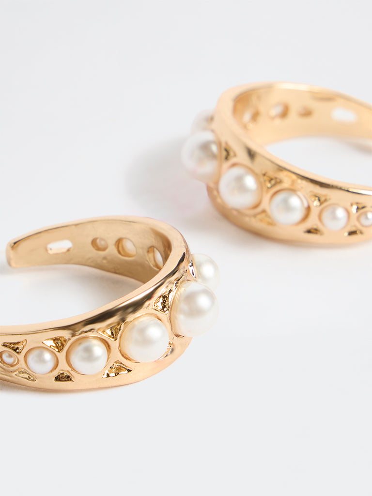 Westside Accessories Gold Pearl Hoop Earrings