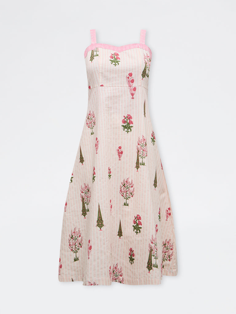 Utsa Pink Printed Cotton A-Line Kurta