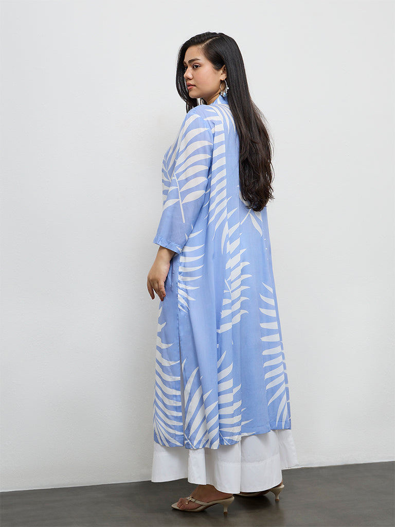 Diza Light Blue Foliage Printed A-Line Kurta