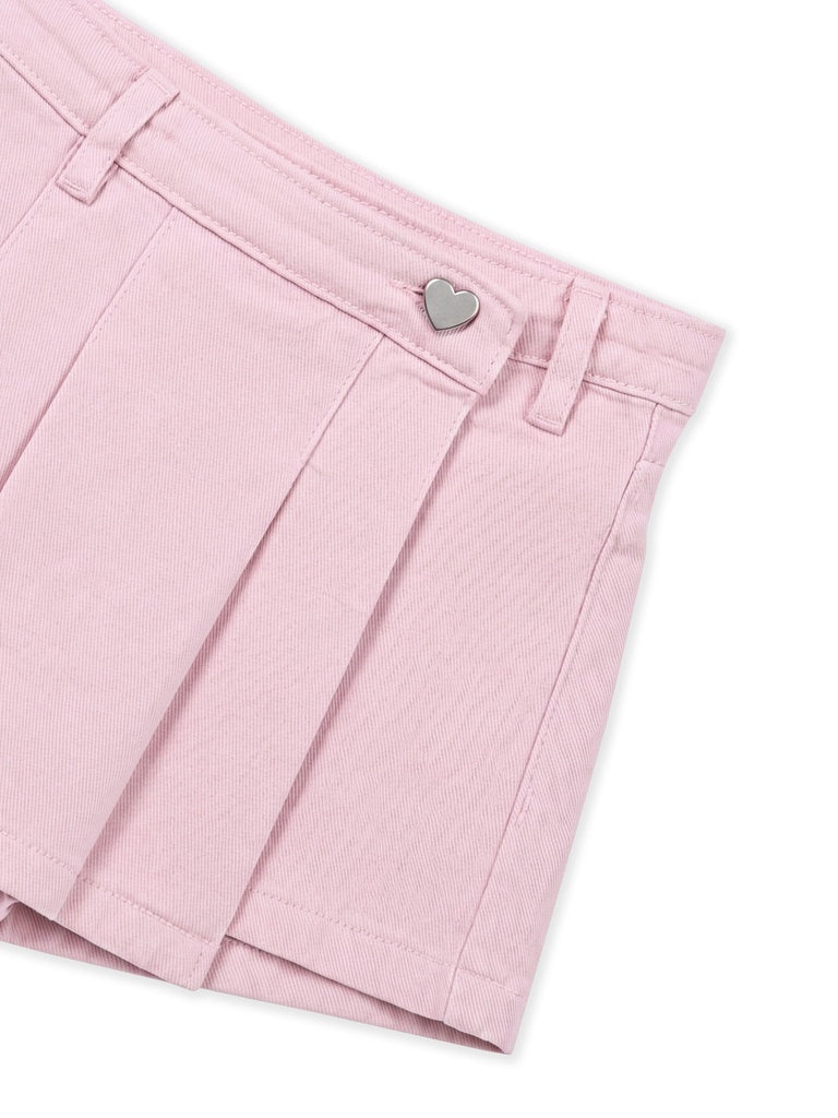 HOP Kids Girls Pink Embroidered Pleated Denim Skirt