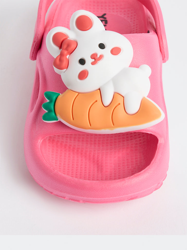 Yellow Kids Pink Rabbit Themed Clogs