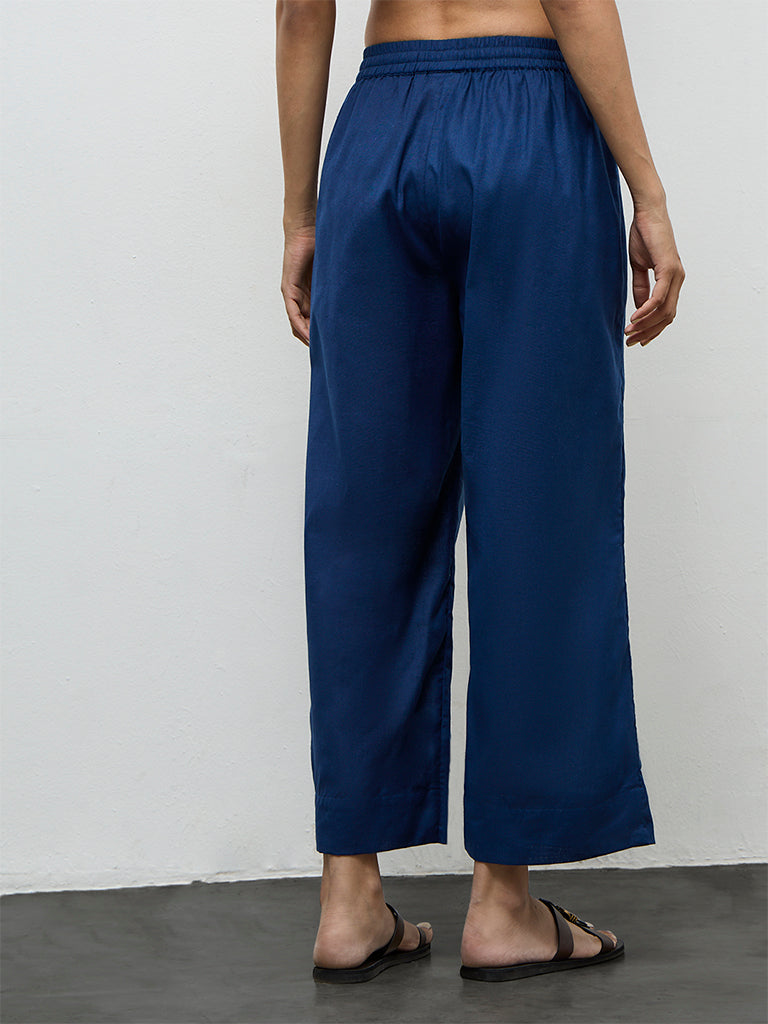 Utsa Indigo Solid Cotton-Blend Pants