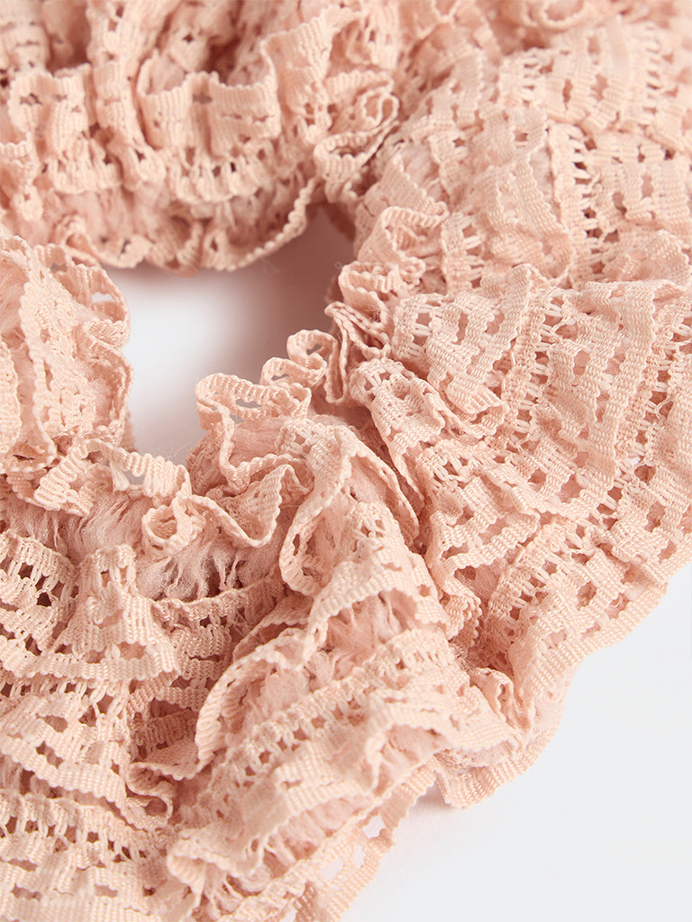 Westside Accessories Blush Frilled-Lace Scrunchie