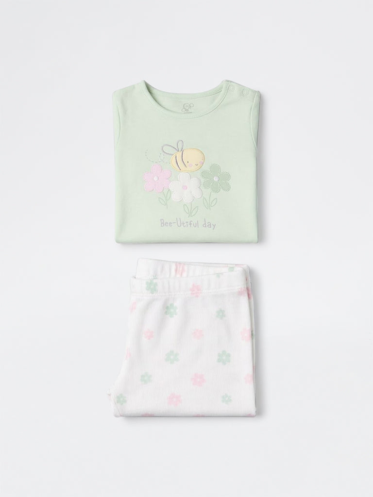 HOP Baby Girls Sage Floral Printed 2-Piece Cotton Set